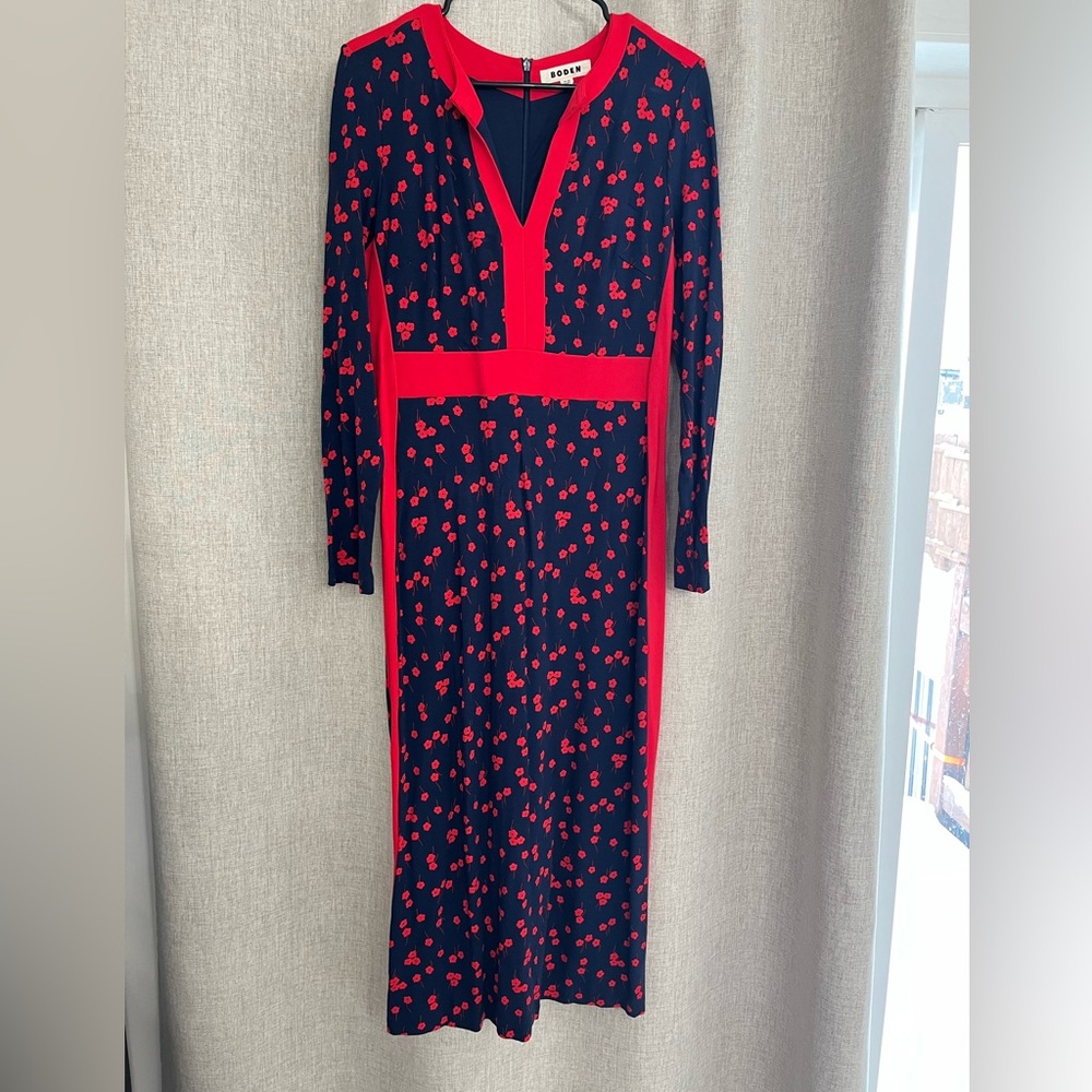 Boden Black and Red Floral Long Sleeve Dress
